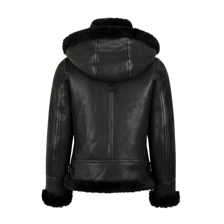 New Black Classic B3 Bomber Hooded Shearling Leather Jacket wear jacket