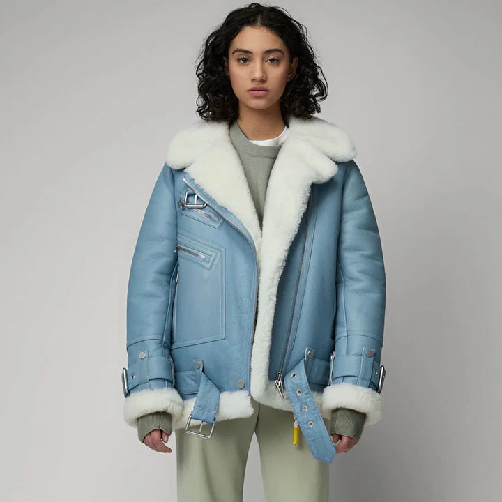 Aviator Styled RAF B3 Bomber Sheepskin Shearling Leather Jacket For Women wear jacket