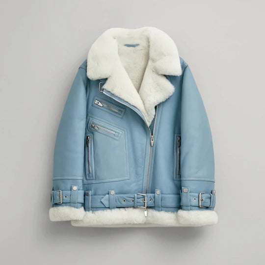 Aviator Styled RAF B3 Bomber Sheepskin Shearling Leather Jacket For Women wear jacket