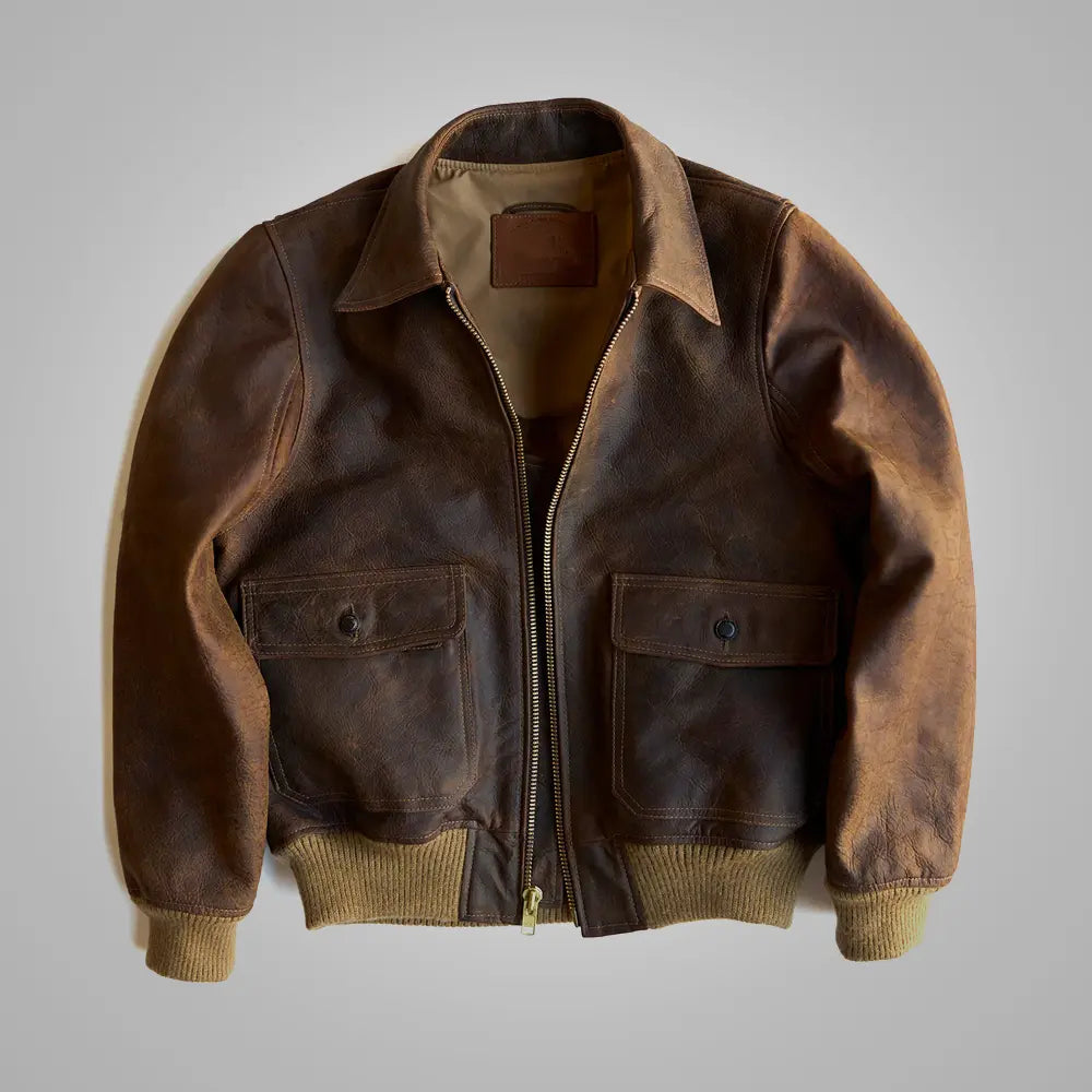 Men Lambskin Brown flying RAF Aviator Cowhide Leather Biker Jacket wear jacket