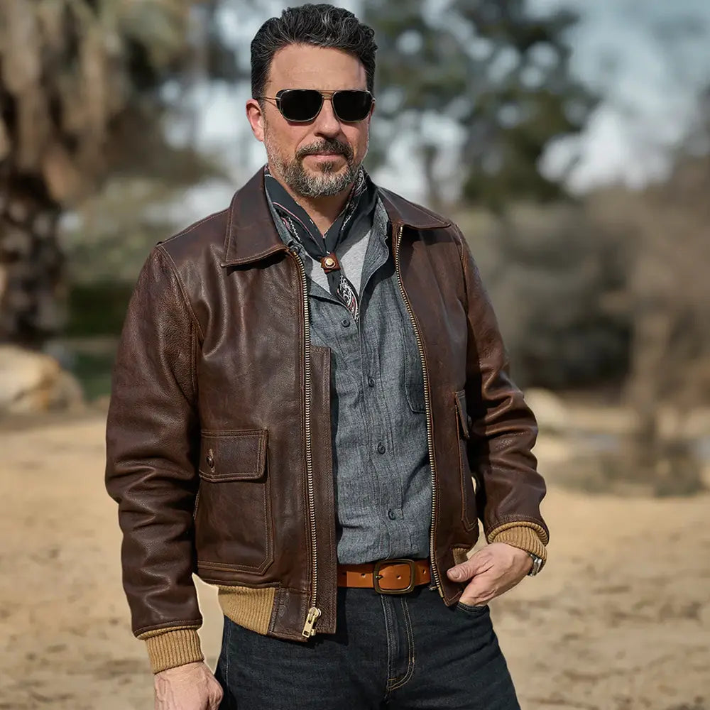 Men Lambskin Brown flying RAF Aviator Cowhide Leather Biker Jacket wear jacket