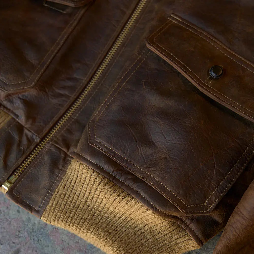 Men Lambskin Brown flying RAF Aviator Cowhide Leather Biker Jacket wear jacket
