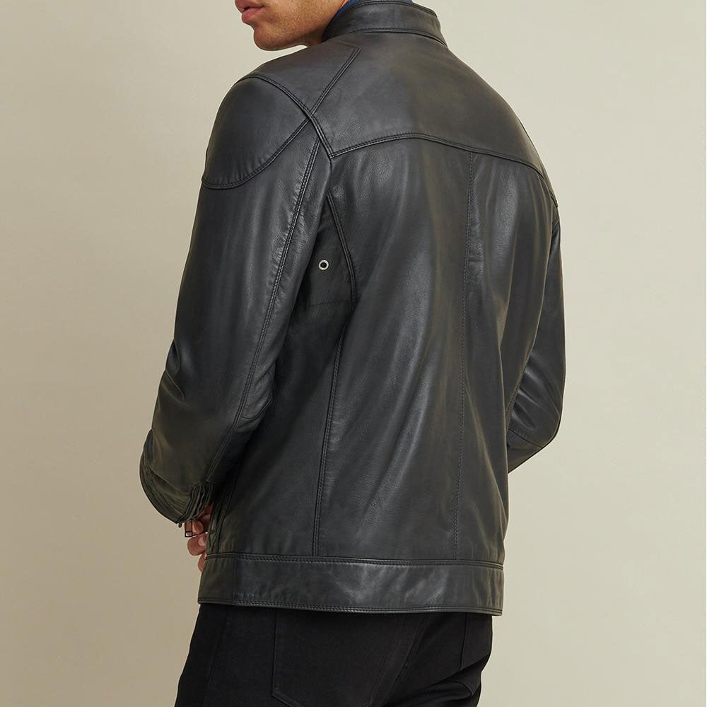 Men's Motorcycle Biker Riding Genuine Leather Jacket with Shoulder Patches wear jacket