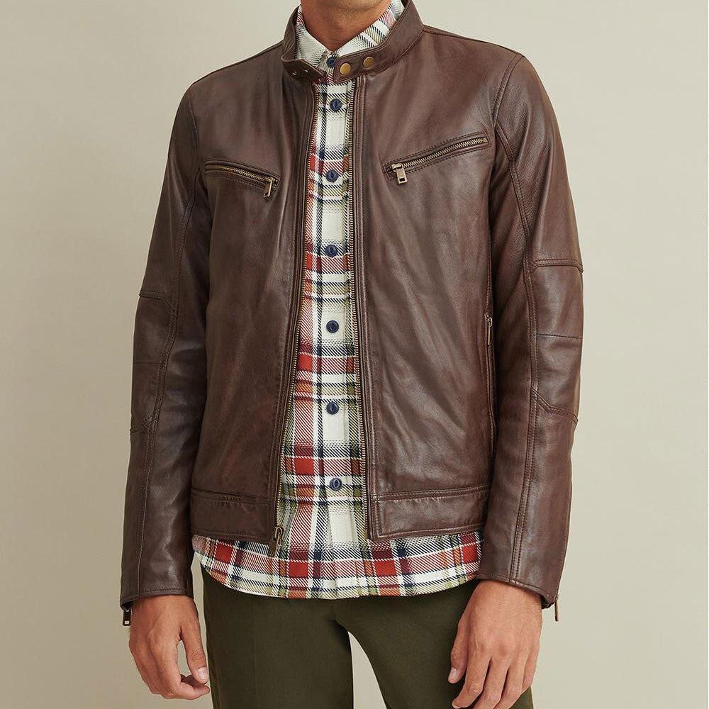 New Best Brown Motocycle Leather Biker Jacket For Men wear jacket
