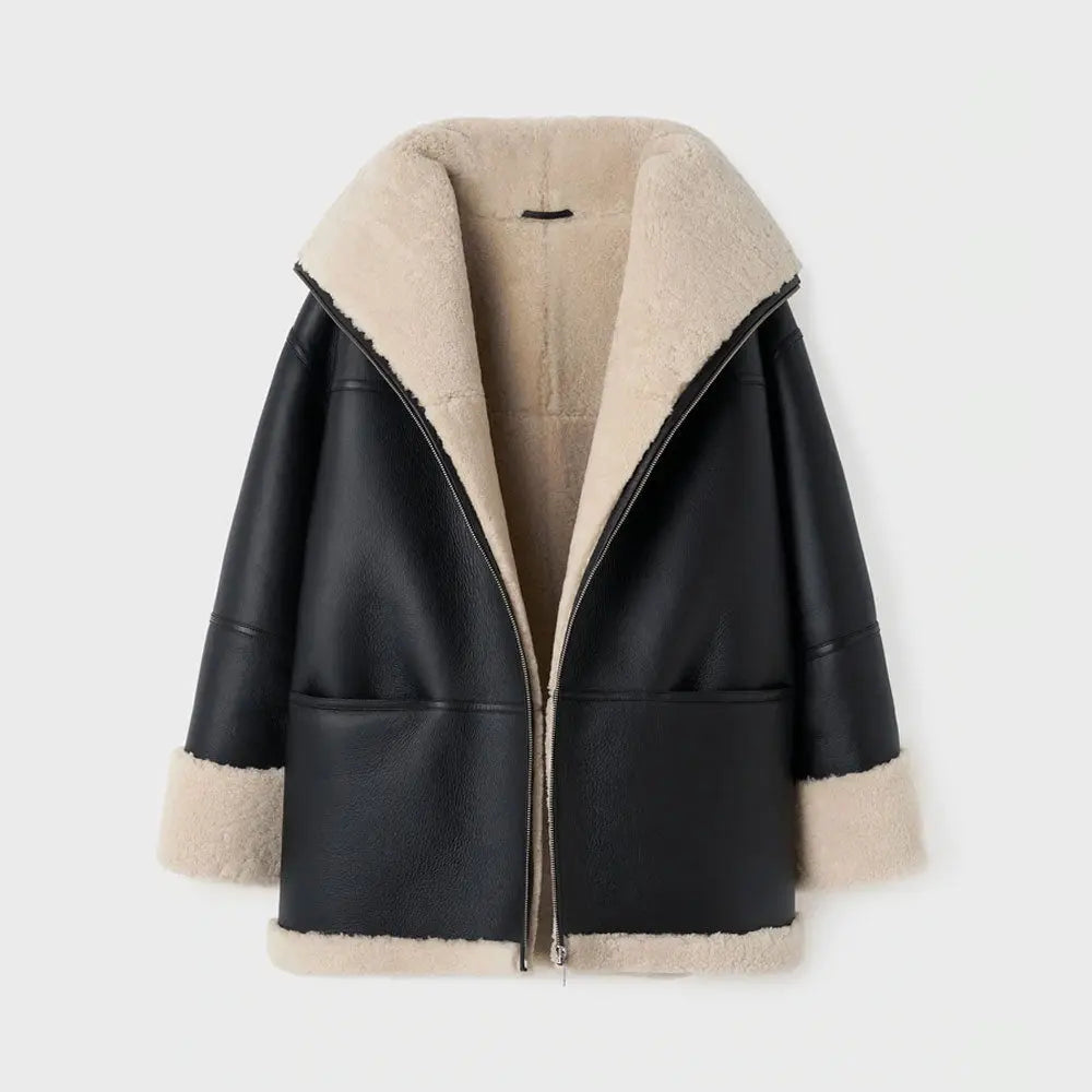 New Black Best Sheepskin Shearling Women B3 RAF Aviator Styled Leather Jacket wear jacket