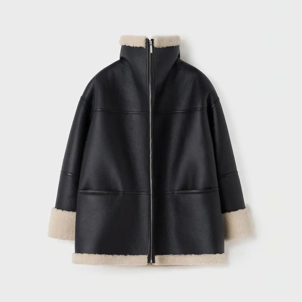 New Black Best Sheepskin Shearling Women B3 RAF Aviator Styled Leather Jacket wear jacket