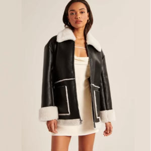 B3 Bomber RAF Aviator Flight Black Shearling Leather Jacket For Women wear jacket