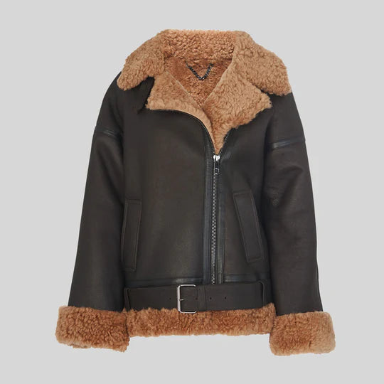 B3 Bomber RAF Aviator Flight Black Shearling Leather Jacket For Women wear jacket