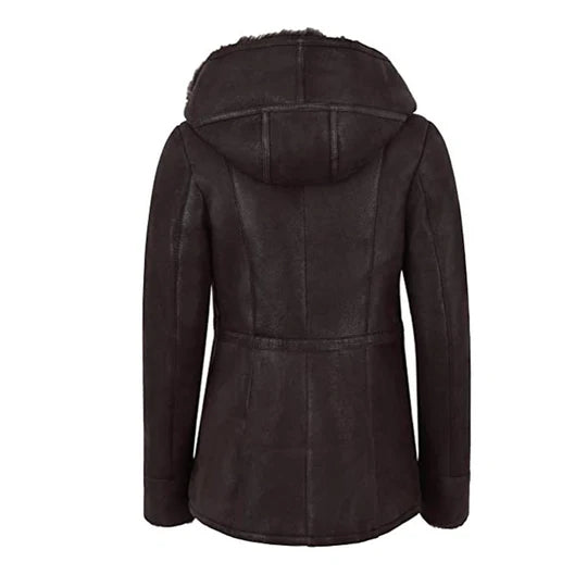 New Women Hooded Fur Shearling Leather Long Jacket wear jacket