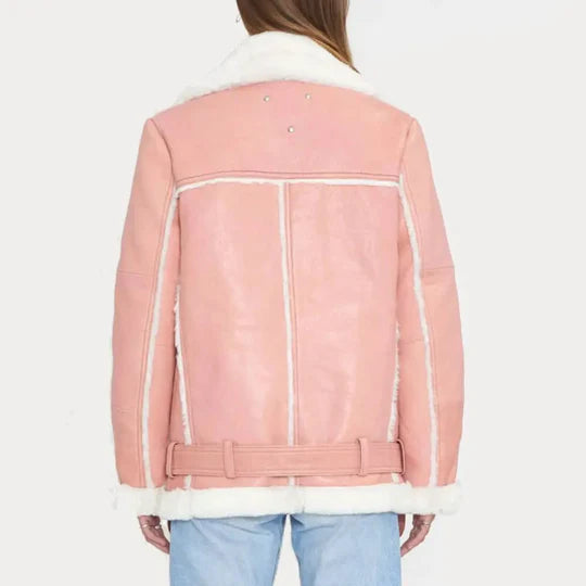Women's Rose Blossom Bomber Shearling Leather Jacket wear jacket