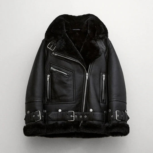 Women B3 Bomber Styled  Black Sheepskin Shearling  leather  jacket wear jacket