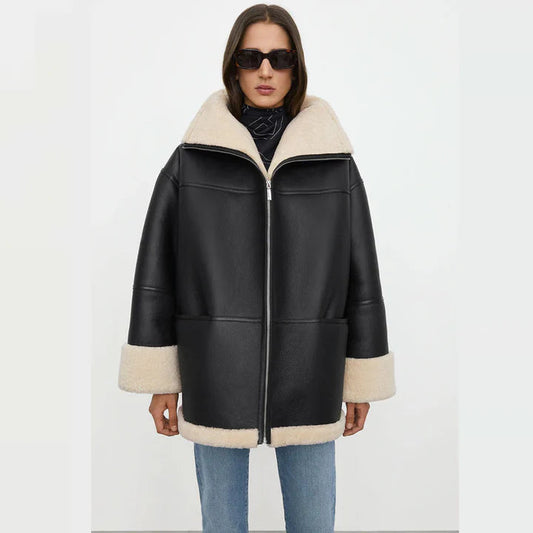 RAF B3 Sheepskin Black Leather Jacket for Women  Aviator Bomber Flight Style wear jacket