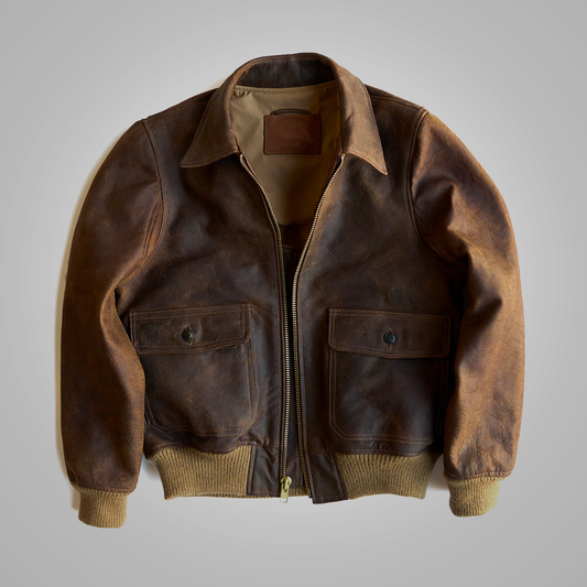 Men Lambskin Brown flying RAF Aviator Cowhide Leather Biker Jacket