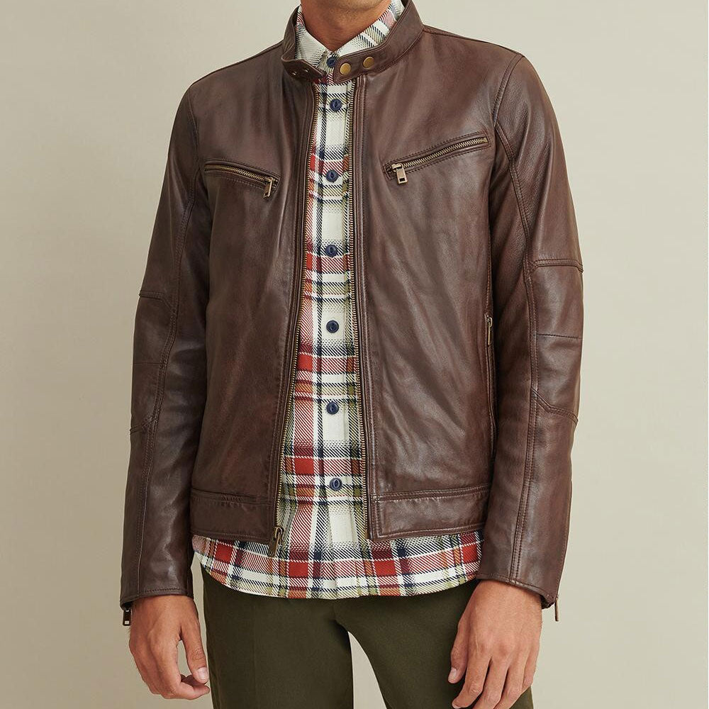 New Best Brown Motocycle Leather Biker Jacket For Men