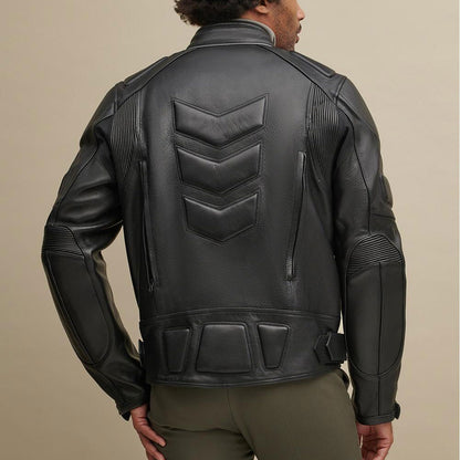 New Men Black Motocycle Leather Performance Rider Biker Jacket