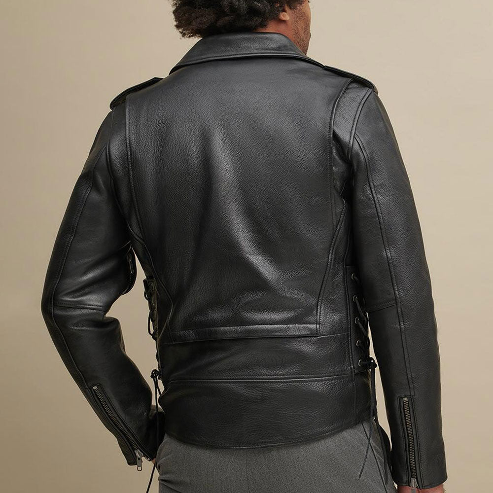 New Men's Black Motorcycle Genuine Biker Leather Jacket