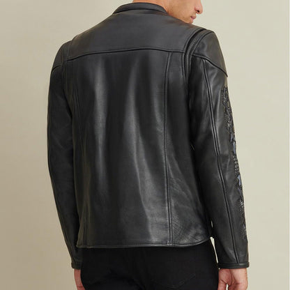 Men Premium Naked Cowhide Motorcycle Leather Rider Jacket