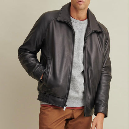 Men Black Sheepskin Leather Lined Bomber Rider Biker Jacket