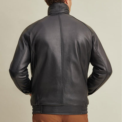 Men Black Sheepskin Leather Lined Bomber Rider Biker Jacket