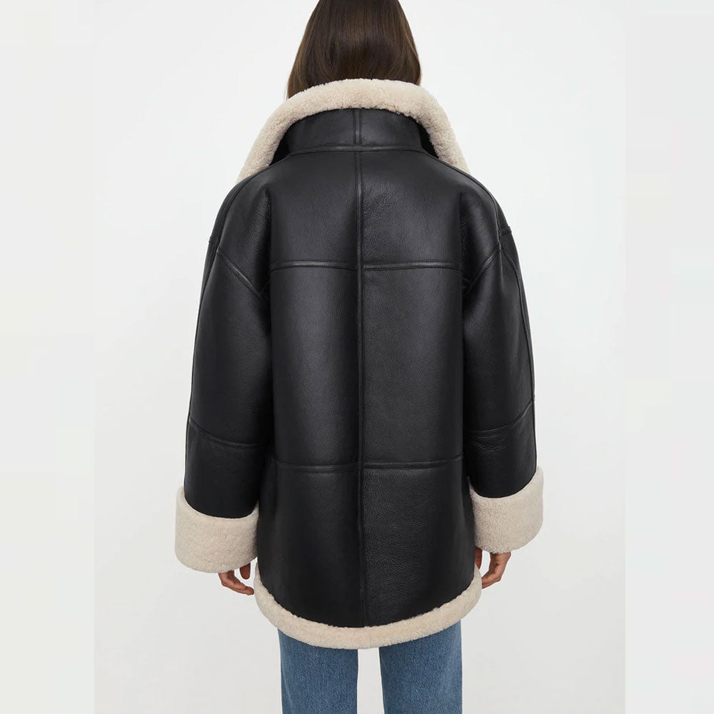 New Black Best Sheepskin Shearling Women B3 RAF Aviator Styled Leather Jacket