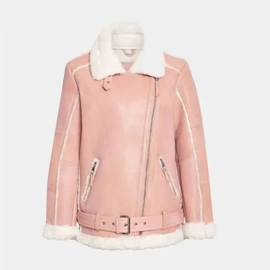 Women's Rose Blossom Bomber Shearling Leather Jacket