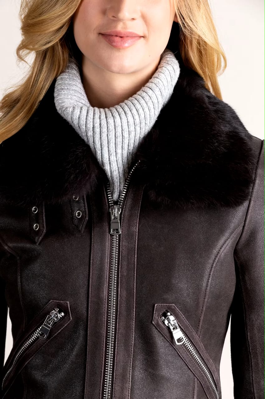 New Sheepskin Shearling Leather Bomber Jacket For Women