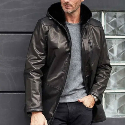 New 2025 Mens Black Oversize Winter Outwear Long Leather Jacket and; Coat