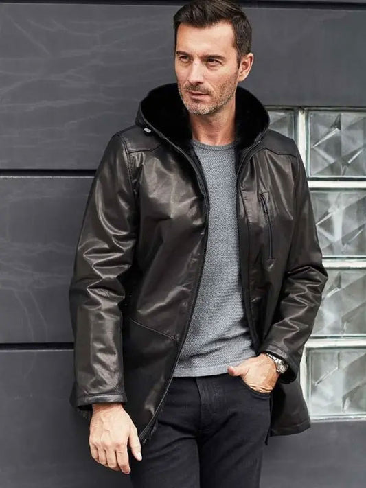 New 2025 Mens Black Oversize Winter Outwear Long Leather Jacket and; Coat