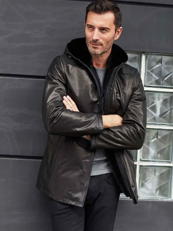 New 2025 Mens Black Oversize Winter Outwear Long Leather Jacket and; Coat