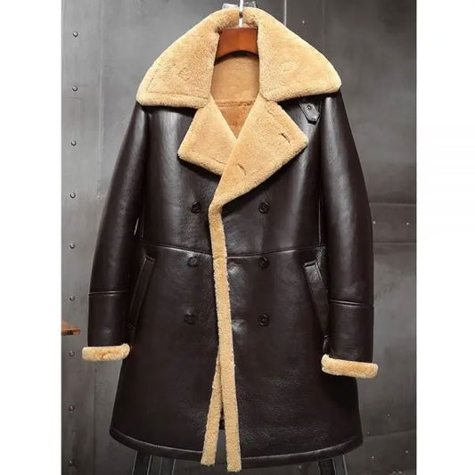 Sheepskin Shearling B3 Bomber Flight Aviator Fur Long Leather Jacket Mens Winter Coats