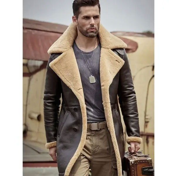 Sheepskin Shearling B3 Bomber Flight Aviator Fur Long Leather Jacket Mens Winter Coats