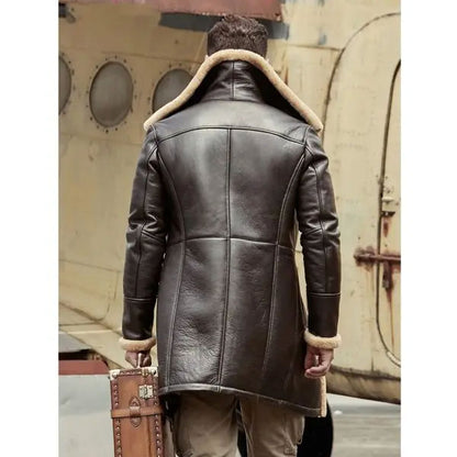 Sheepskin Shearling B3 Bomber Flight Aviator Fur Long Leather Jacket Mens Winter Coats